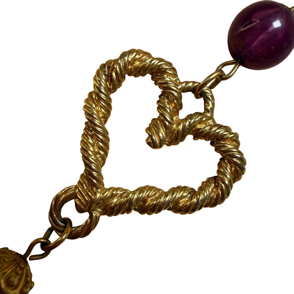 Avon Heart Necklace Purple Gold Tone Statement Romantic Classic Elegant - Picture 15 of 15